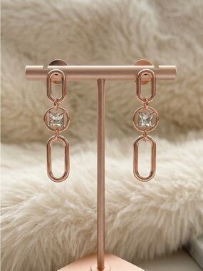 Bijoux Bar Delicates Rose Tone Link Womens Glass Round Drop Earrings